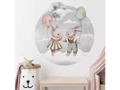 Detská nálepka na stenu Dreamland - zajačiky s balónmi