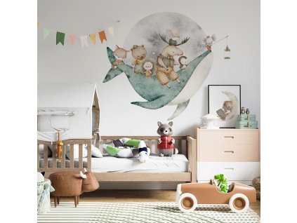 Detská nálepka na stenu Dreamland - zvieratká na veľrybe