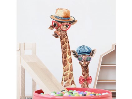 Detská nálepka na stenu Giraffes - žirafy v klobúkoch