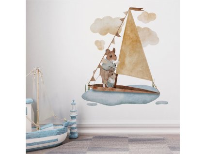 Detská nálepka na stenu Magical animals - myšky na loďke