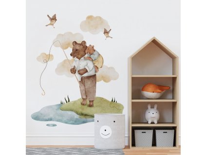 Detská nálepka na stenu Magical animals - medvedíky a vtáčiky
