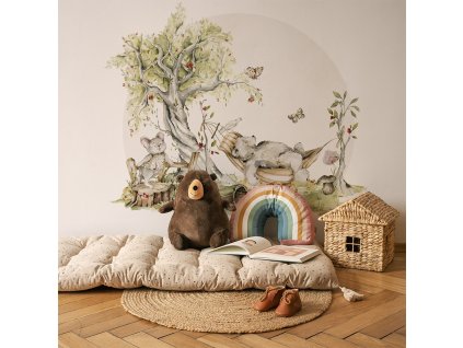 Detská nálepka na stenu Woodland walk - spiaci medvedík a myška