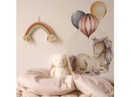 Detská nálepka na stenu Prechádzka lesom - jednorožec s balónmi, motív 10