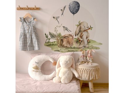 Detská nálepka na stenu Woodland walk - zajačik a balón
