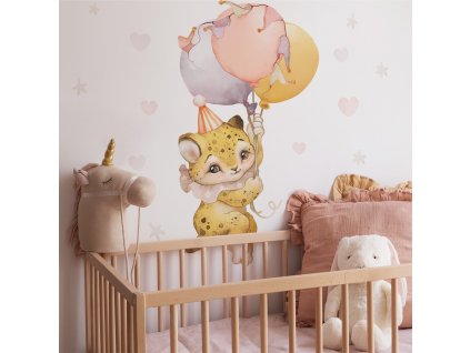 Detská nálepka na stenu Tiny world - tigrík s balónmi