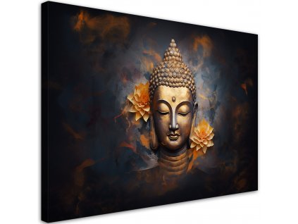 Obraz na plátne Zlatý Budha a kvety