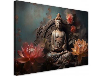 Obraz na plátne Socha Budhu a kvety