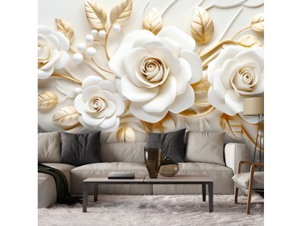 Fototapeta Biele ruže so zlatými listami