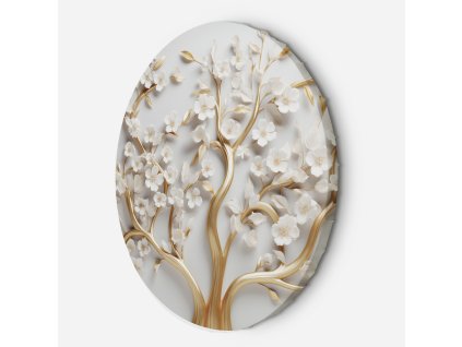 Okrúhly obraz na plátne Biele kvety magnólie na zlatých konároch