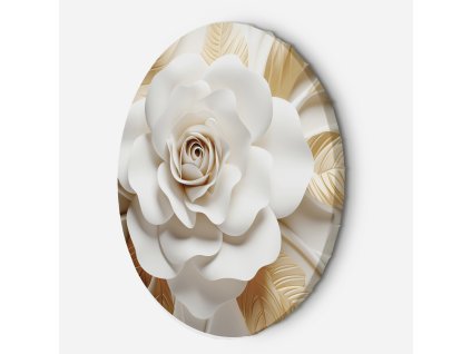 Okrúhly obraz na plátne Biely kvet a zlaté listy