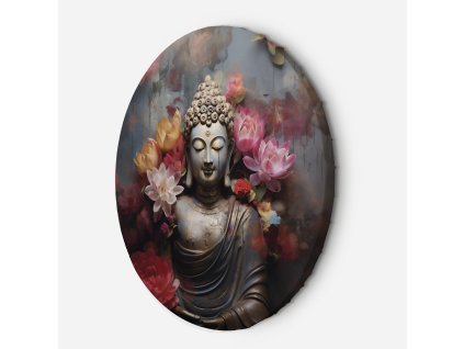 Okrúhly obraz na plátne Budha obklopený kvetmi