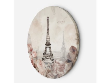 Okrúhly obraz na plátne Eiffelova veža a kvety