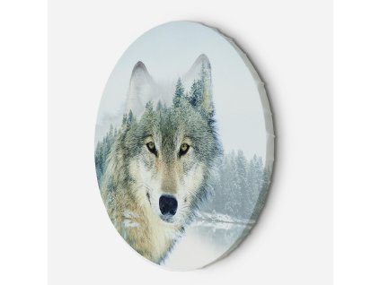 Okrúhly obraz na plátne Vlk na pozadí hory