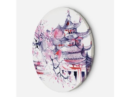 Okrúhly obraz na plátne Japonská pagoda a čerešňový kvet