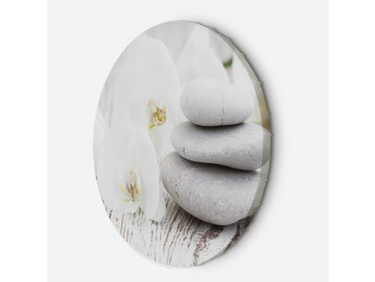 Okrúhly obraz na plátne Biela orchidea a kamene