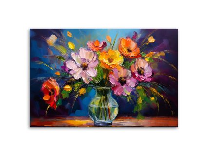 Obraz na plátne Farebná kytica kvetov vo váze (Rozmery 120 x 80 cm)