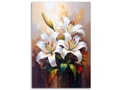 Obraz na plátne Lilie Biele Kvety ako maľované (Rozmery 60 x 90 cm)