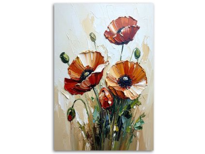 Obraz na plátne Červené maky Kvety na béžovom pozadí (Rozmery 60 x 90 cm)