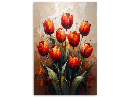 Obraz na plátne Červené tulipány Kvety béžové pozadie (Rozmery 60 x 90 cm)