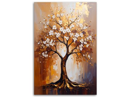 Obraz na plátne Zlatý strom života Kvety Abstrakcia (Rozmery 60 x 90 cm)