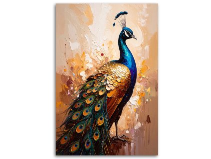 Obraz na plátne Farebný páv Vtáky na béžovom pozadí (Rozmery 60 x 90 cm)