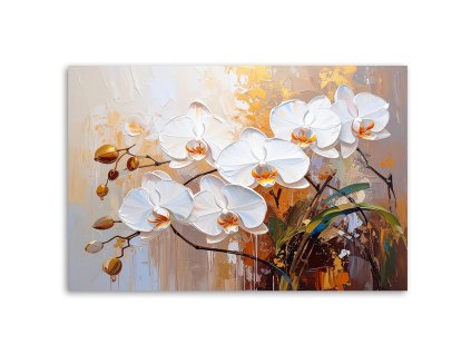 Obraz na plátne Biele kvety orchideí na abstraktnom béžovom pozadí (Rozmery 90 x 60 cm)