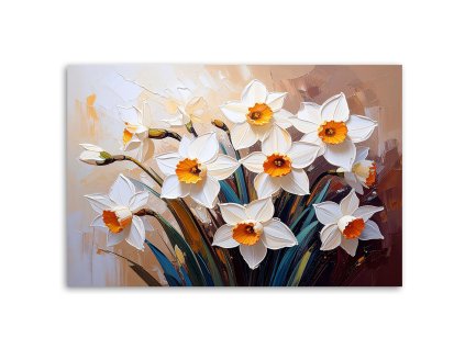 Obraz na plátne Narcisy Kvety na abstraktnom béžovom pozadí (Rozmery 90 x 60 cm)