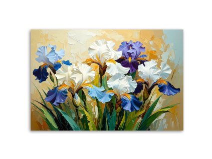 Obraz na plátne Bielo-fialové kosatce Kvety imitácia farby (Rozmery 90 x 60 cm)
