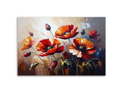 Obraz na plátne Červené maky na béžovom pozadí efekt farby (Rozmery 90 x 60 cm)