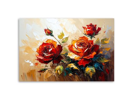 Obraz na plátne Červené ruže Kvety na béžovom pozadí efekt farby (Rozmery 90 x 60 cm)