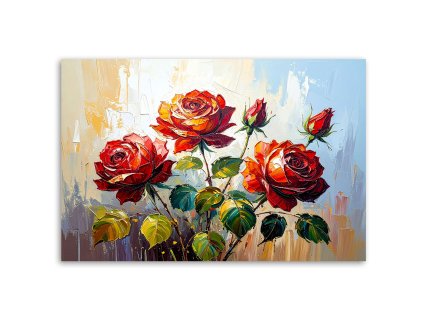 Obraz na plátne Červené ruže na béžovom abstraktnom pozadí (Rozmery 90 x 60 cm)
