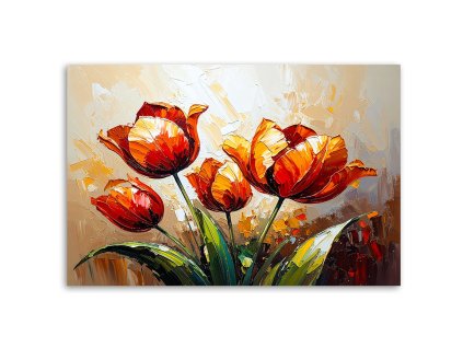 Obraz na plátne Červené tulipány na béžovom abstraktnom pozadí (Rozmery 90 x 60 cm)