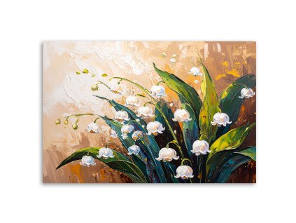 Obraz na plátne Kvety Konvalinky na béžovom pozadí imitácia farby (Rozmery 90 x 60 cm)