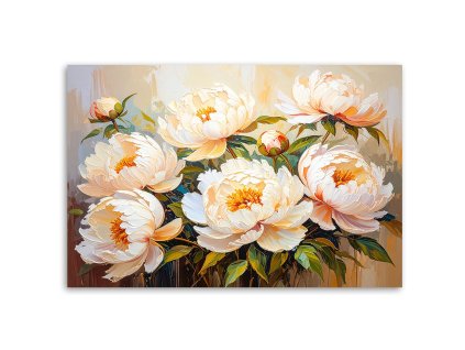 Obraz na plátne Pivonky Kvety na béžovom pozadí imitácia farby (Rozmery 90 x 60 cm)
