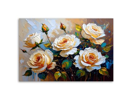 Obraz na plátne Krémové ruže Kytica Kvety na béžovom pozadí (Rozmery 90 x 60 cm)