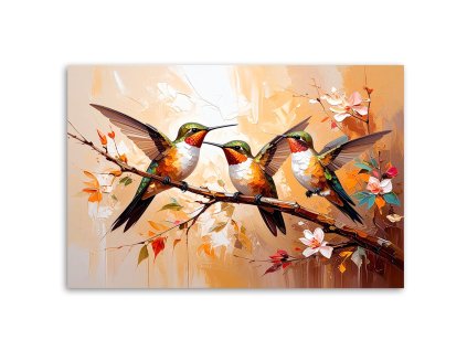 Obraz na plátne Farebné kolibríky vtáky na béžovom pozadí (Rozmery 90 x 60 cm)