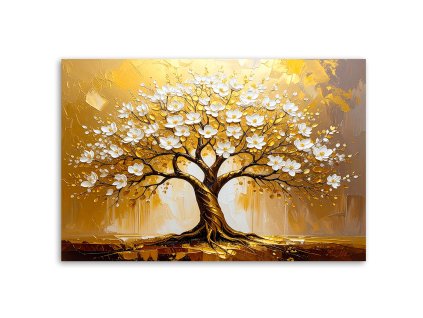 Obraz na plátne Strom života v zlatej farbe Abstrakcia (Rozmery 90 x 60 cm)