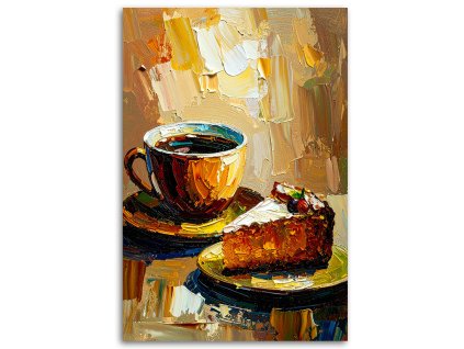 Obraz na plátne Šálka kávy Sušienka v béžovej farbe (Rozmery 60 x 90 cm)
