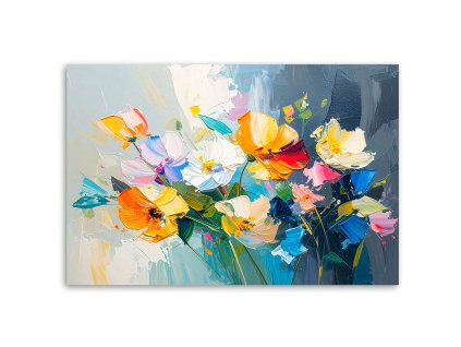 Obraz na plátne Farebné kvety imitácia olejnej farby (Rozmery 90 x 60 cm)