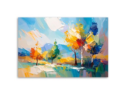 Obraz na plátne Farebný krajina Stromy Les imitácia olejnej farby (Rozmery 90 x 60 cm)