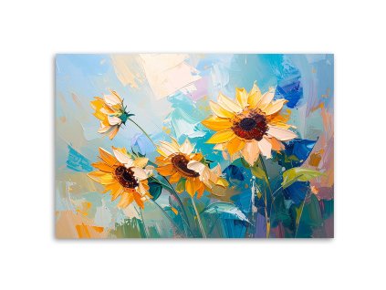 Obraz na plátne Slnečnice Kvety imitácia olejovej farby (Rozmery 90 x 60 cm)