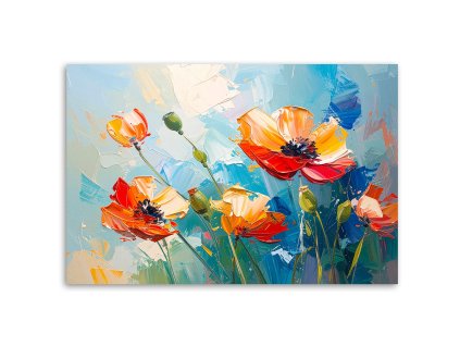 Obraz na plátne Červené maky Kvety imitácia olejovej farby (Rozmery 90 x 60 cm)