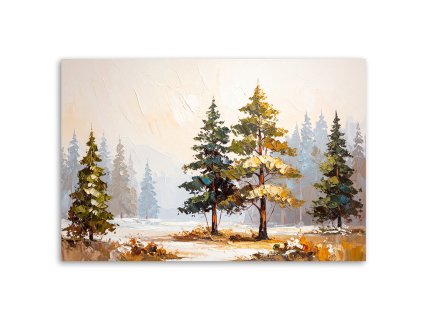 Obraz na plátne Les Stromy Borovice Krajina imitácia farby (Rozmery 90 x 60 cm)