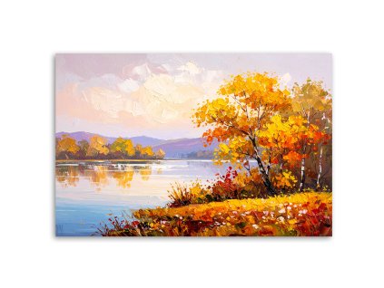 Obraz na plátne Jazero Krajina Stromy ako maľované (Rozmery 90 x 60 cm)