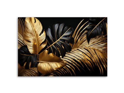 Obraz na plátne Zlato-čierne palmové listy Monstera (Rozmery 120 x 80 cm)