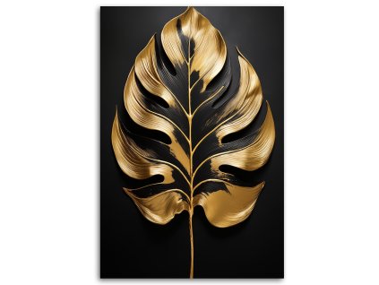 Obraz na plátne Monstera Leaf Black and Gold (Rozmery 80 x 120 cm)