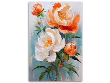 Obraz na plátne Kvety pivoniek oranžovo-biele (Rozmery 80 x 120 cm)