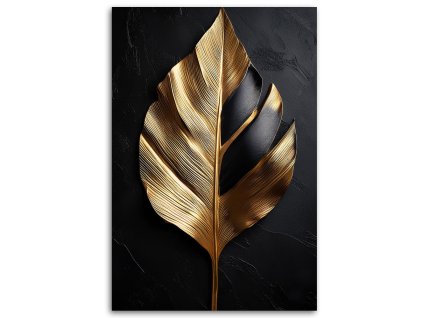 Obraz na plátne Palmový list čierno-zlatý (Rozmery 80 x 120 cm)