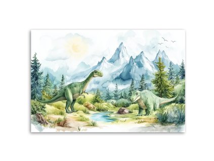 Obraz na plátne Dinosaury Prehistorické plazy Krajina Zelená (Rozmery 60 x 40 cm)