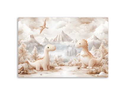 Obraz na plátne Roztomilé malé dinosaury v béžovej farbe (Rozmery 60 x 40 cm)